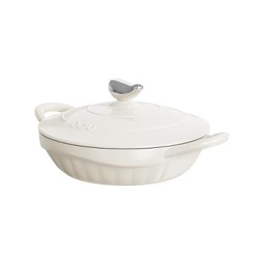 Imagem de OOU Forno holandês de ferro fundido esmaltado 2,64 QT, pequeno forno holandês raso com tampa – seguro para forno e fogão (260 °C), para assar, refogar, grelhar, fritar, sopas – pode ser lavado na