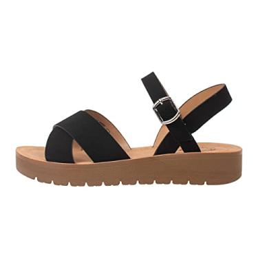 Imagem de Kassie Daniela ~ JOSIE ~ Sandália rasteira feminina plataforma fivela no tornozelo tiras tiras femininas sapatos, Preto - Nb, 8