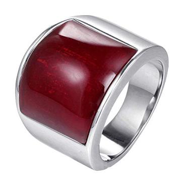 Imagem de HIJONES Anel unissex de cristal de pedra de ágata grande de aço inoxidável prateado/dourado, Metal, Zircônia cúbica