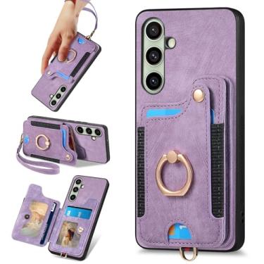 Imagem de Capa para Samsung Galaxy A56 5G com porta-cartões para mulher e homem, capa carteira flip de couro PU, suporte de anel com bloqueio de RFID, alça de pulso, capa protetora magnética para Galaxy A56 5G