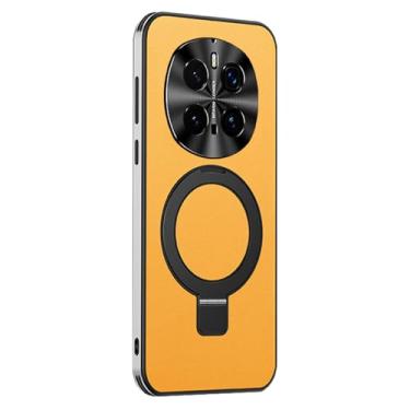 Imagem de HAO RIYLN Capa de couro magnética para Honor Magic 7 Pro/7, suporte de anel oculto, capa de telefone com suporte, câmera à prova de choque, capa slim fit, amarela, 7