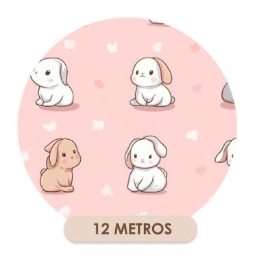 Imagem de Papel de Parede Adesivo Rosa Coelhinhos Quarto Infantil Decoração Dive