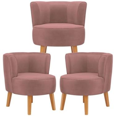 Imagem de Conjunto 3 Poltronas Aconchegante para Sala de jantar Moderna Reforçado MOBLAN decor (Rosa escuro)