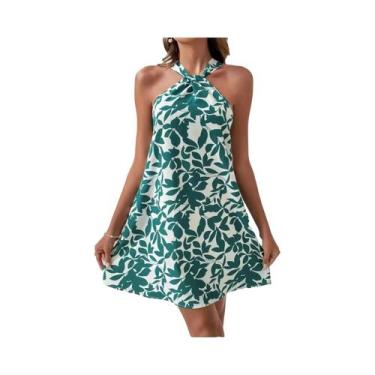 Imagem de Vestido Feminino Com Estampa Tropical, Gola Halter, Costas Nuas, Estil