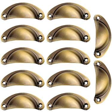 Imagem de Puxador de gaveta tipo concha clássico, 12 peças, puxadores de liga de zinco para porta de armário de cozinha com parafusos autorroscantes (bronze retrô B)