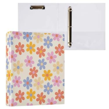 Imagem de Fichário 70s Groovy com 3 anéis de margaridas multicoloridas, fichário decorativo de 3,8 cm, com prancheta e 3 bolsos transparentes, comporta 200 folhas de papel tamanho A4 à prova d'água para escola