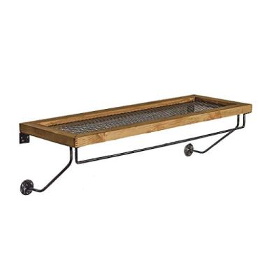 Imagem de CUTPOIY Unidade de prateleira industrial com barra de roupas, rack de exibição de roupas de ferro e madeira, prateleira de cabide de roupas (tamanho: 115 x 30 x 25 cm) (86 x 30 x 25 cm)