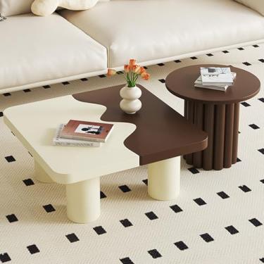 Imagem de AKALNNB Conjunto de mesa de centro de encaixe, design oval de mesa, mesa de centro em forma de sorvete, arco grande curvado, para sala de estar e quarto, fácil de montar