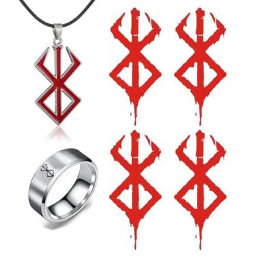 Imagem de HJYZY Berserkers Behelit colar anel de aço inoxidável anime tatuagens temporárias adesivos cosplay joias acessórios conjunto presente para fãs 6 peças, One Size, Metal, Sem Pedra Preciosa