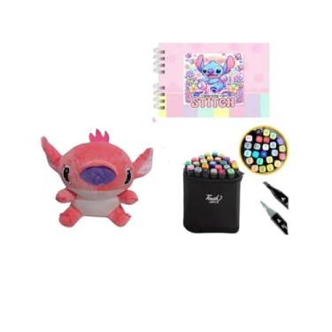 Imagem de Kit Canetinhas 24 Peças + Pelúcia Stitch 20Cm (Rosa) + Livro Desenho Colorir Capa Dura - Bob Goods - Stitch