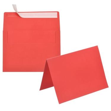 Imagem de PATIKIL Pacote com 20 envelopes vermelhos 12 x 18 cm com cartões, envelopes autoselados A7 com cartolina dobrada para cartões comemorativos de casamento, convites de aniversário, carta postal