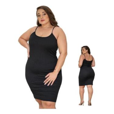 Imagem de Vestido Malha Canelada Alcinha Plus Size Tubinho - Wild, Preto, G1