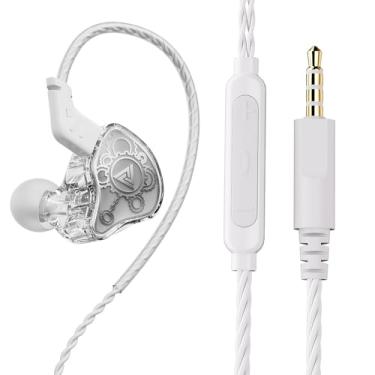 Imagem de URIZONS Fones de ouvido QKZ Hi7T de resina dinâmica transparente para monitor de DJ, fones de ouvido intra-auriculares com fio de 3,5 mm, com volume, ajustável, Hi-Fi, estéreo, graves pesados para