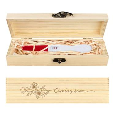 Imagem de CHGCRAFT Caixa de presente de madeira com estampa de flores de lírio para teste de gravidez com fita de ráfia e cadeado para presente para pai marido, 20 x 5 x 3 cm