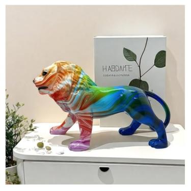 Imagem de Ornamento de escultura de leão ambulante estátua de escritório em casa desktop sala de estar entrada armário de vinho estatuetas colecionáveis de animais decoração artesanato em resina (gradiente)