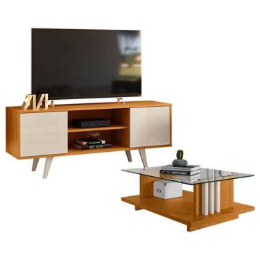 Imagem de Rack Bancada Lisboa Com Mesa De Centro Frizz Cinamomo Off White - Madetec