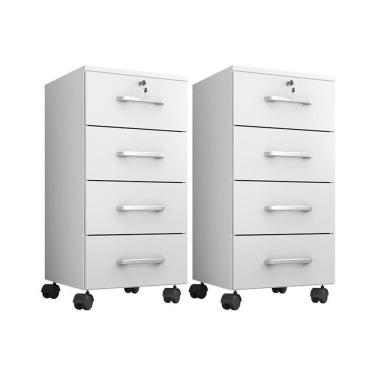 Imagem de Kit 2 Gaveteiros Para Escritório Gávea Com Chave Branco Fosco – Móveis Leão