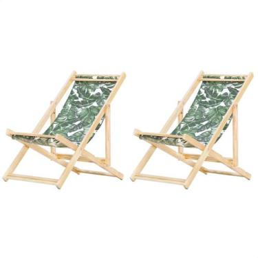 Imagem de Kit 2 Espreguiçadeiras Preguiçosa Dobrável sem Braço Madeira Maciça co