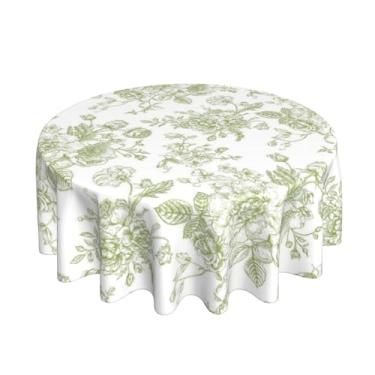 Imagem de QANOK Toalha de mesa floral verde sálvia redonda 177 × 178 cm, toalha de mesa azul branca decoração de flores lavável ao ar livre para decoração de festa piquenique e jantar