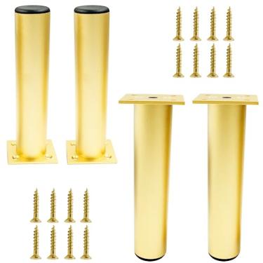Imagem de Kyuionty Conjunto de 4 pernas de móveis de liga de alumínio de 20 cm de altura, pernas ajustáveis de 3,8 cm de diâmetro, pés ajustáveis de metal redondos para cozinha, mesa, armário, prateleiras (ouro)