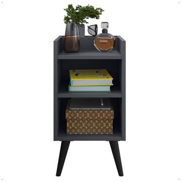 Imagem de Mesa De Cabeceira Apoio Lateral Para Quarto Cama Retro Pés Palito (3-Cinza)