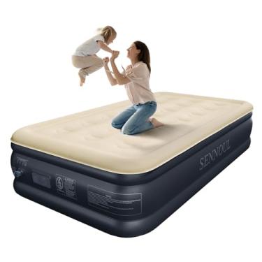 Imagem de SENNOUL Colchão de ar com bomba embutida – Colchão duplo inflável, rápido de 2 minutos com câmara de ar dupla, máximo de 45,7 cm/259,5 kg, suporte forte, para acampamento, casa, convidados, viagens