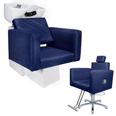 Imagem de KIT 1 Cadeira Reclinável 1 Lavatório Evidence Porcelana Estofado Azul 