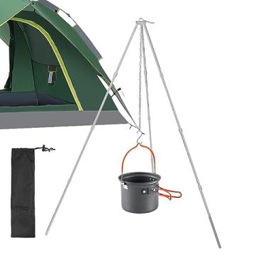 Imagem de Tripé Fogão Para Acampar | Acessórios de cozinha para fogueira | Cadeia de pendurar ajustável para cozinhar fogueira dobrável, liga de alumínio, leve