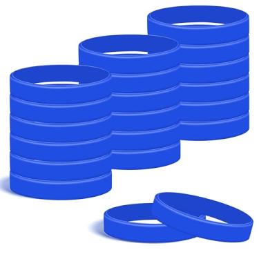 Imagem de Lesnala 24 peças de pulseira de silicone azul real em branco pulseiras de borracha de cor sólida pulseiras elásticas para eventos, homens, mulheres, adolescentes, jogos, equipes, lembrancinhas de