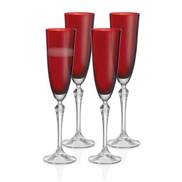 Imagem de Barski Copos de taça de champanhe - Conjunto de 4 - Copo colorido rubi (vermelho) com haste transparente - Cada copo tem 200 ml, para Prosecco, vinho espumante, mimosas, coquetéis, aniversários de