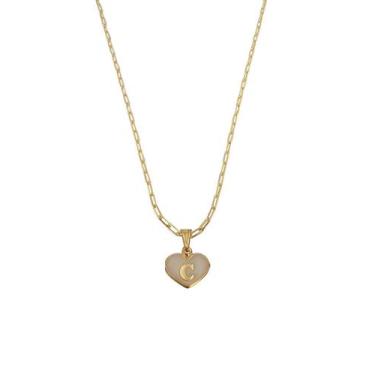 Imagem de Colar Cartier 60Cm Coração Branco Letra C Banhado Ouro 18K - Anaisa Se