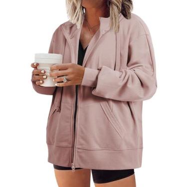 Imagem de Moletom feminino Eytino, tamanho grande, com capuz com zíper, 3X rosa