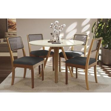Imagem de Conjunto Sala de Jantar Duna Premium Madeira Maciça c/ Tampo Madeirado c/ Vidro 120x120cm e 4 Cadeiras Lola Carvalho/Off White - Boucle Grafite-Kappes