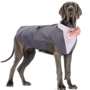 Imagem de Terno formal de smoking para cães Dora Bridal Large com gravata borbol