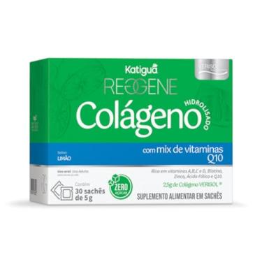 Imagem de Katiguá, Colágeno Hidrolisado 2,5 g, Solúvel Verisol, Com vitamina A, B, C e D, Biotina, Zinco, Ácido Fólico e Q10, Sabor Limão, Zero açúcar, 30 Sachês, 5g
