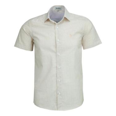Imagem de Camisa Listrada Social Manga Curta Amil Algodão 1910, Bege, 3