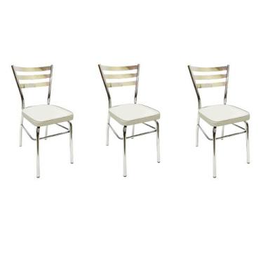 Imagem de Kit 3 Cadeiras de Cozinha com reforço cromada assento grosso cinza pra