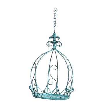 Imagem de Generic Cesto de flores suspenso Crown para decoração de exteriores, 25 x 35 cm, em ferro, estrutura robusta para varandas e pátios, Azul