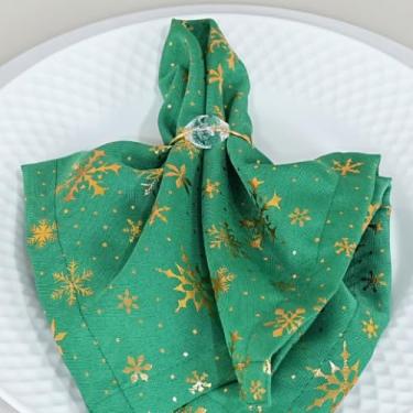 Imagem de Kit 6 Guardanapo de Tecido Natal em Oxford, Estampado, para Decoração Mesa Posta Natalina Grande 42x42cm Dourado (Verde)