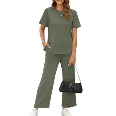 Imagem de Roupa de treino XIEERDUO Wide Leg, 2 peças, roupa de verão, verde, 2GG