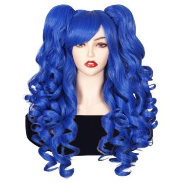 Imagem de Peruca azul escuro estilo Lolita com rabos de cavalo gêmeos de 59 cm d