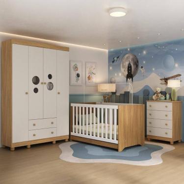 Imagem de Quarto de Bebê Completo com Berço Americano 3 em 1 Bombom Multimóveis MP4618