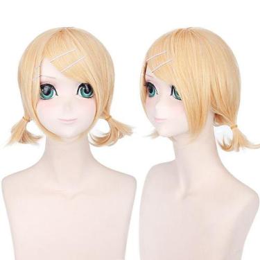 Imagem de Peruca de cosplay curta loira com rabo de cavalo sintético de 40 cm pa