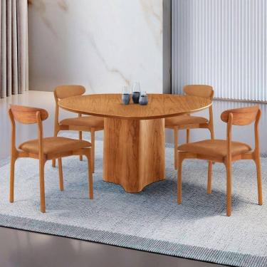 Imagem de Mesa 135cm Laminado Com 4 Cadeiras Noronha Moderna Star Caramelo Imbuia