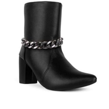 Imagem de Bota Feminina Salto Alto Grosso Bloco Bico Fino Cano Curto Corrente-Feminino