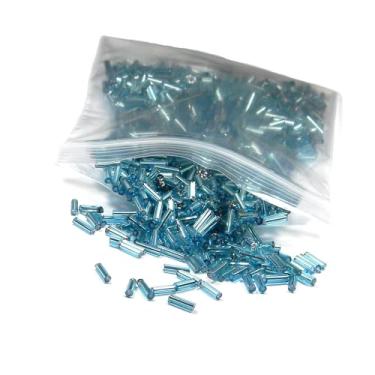 Imagem de 50 gramas de 1200 contas de sementes de tubo de vidro econômicas de 6 mm de comprimento para joias, mosaicos e outros artesanatos (azul turquesa forrada com prata)