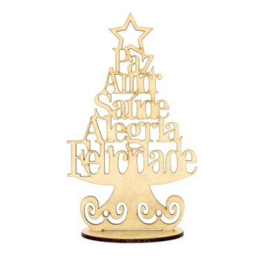 Imagem de Kit 10 Árvore de Natal MDF com Palavras Paz Amor Alegria Felicidade Corte a Laser