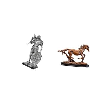 Imagem de Fenteer Estátua Nórdica de Resina de Cavaleiro, Cavalo, Escultura de Arte Abstrata, Ornamento Colecionável para Mesa, Armário, Mesa de Escritório, Peça Centra