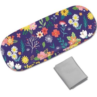Imagem de CREATCABIN Estojo de óculos de sol de couro PU rígido estojo de óculos de sol portátil para óculos de sol bolsa protetora com pano de limpeza macio presente para mulheres homens viagem flor 16,3 x 6,3