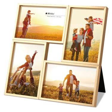 Imagem de Winlor Molduras de colagem, 10 x 15 cm, 4 aberturas, porta-retratos com vidro HD real, para parede de galeria, decoração de casa e mesa, dourado